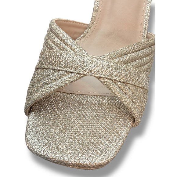 NIB GLAZE Women Sz 9 Gold Glitter Dream Strappy Platform Block Heel Sandals - Picture 12 of 15